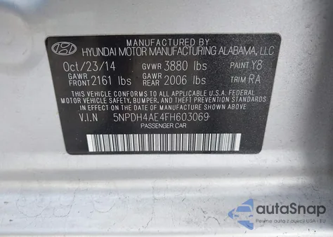 2015 Hyundai Elantra Se из США, поврежденный, VIN 5NPDH4AE4FH603069